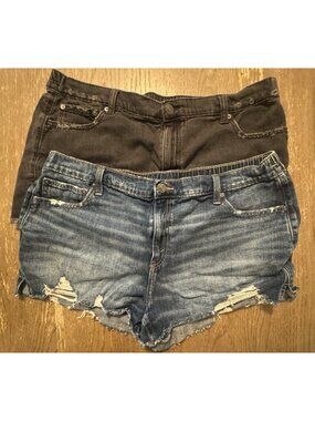 Aerie Set of 2 Daydream Denim Shorts distressed Elastic Waist Black Blue XL